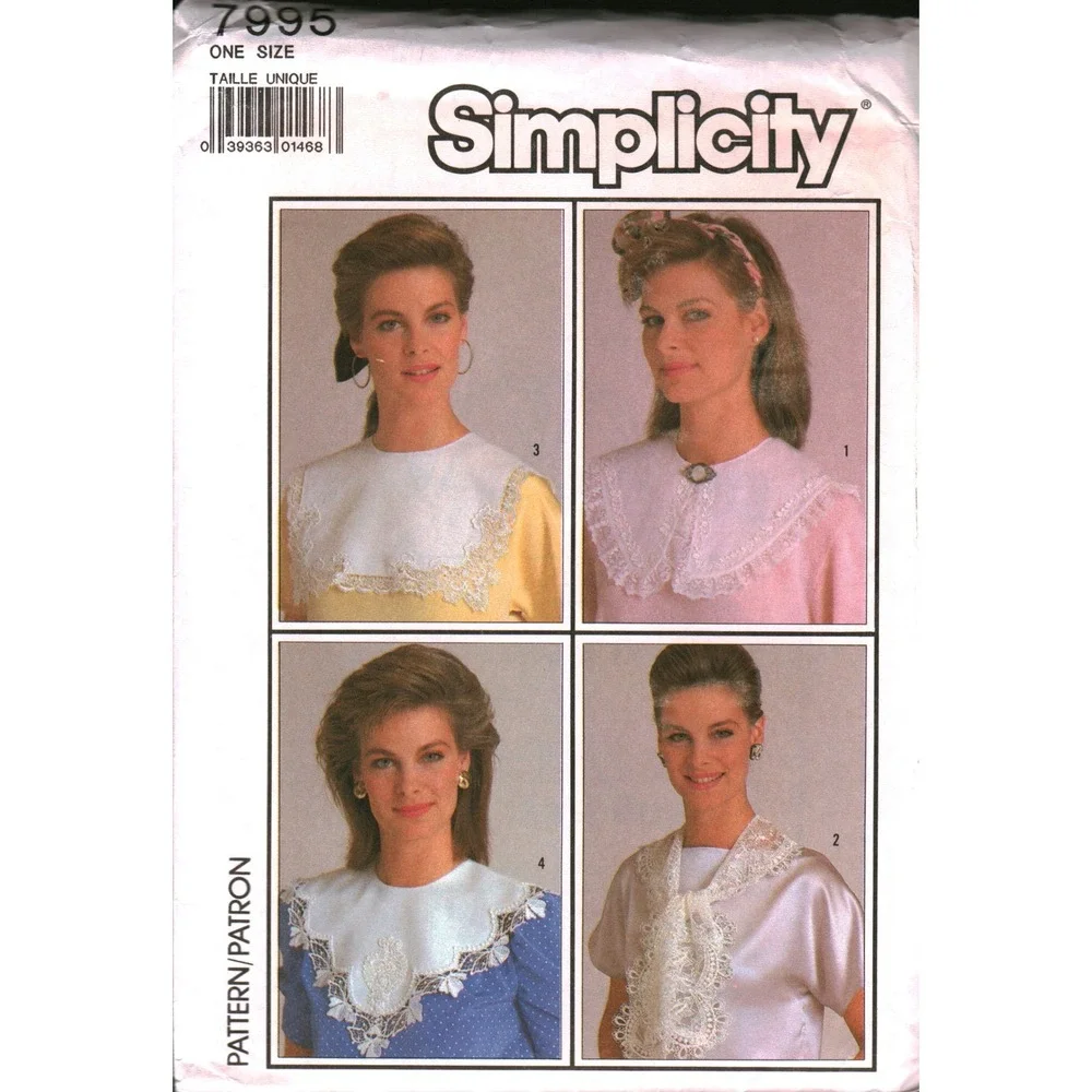 Simplicity 7995 Vintage 80s Misses Set of Collars Sewing Pattern One Size Lace
